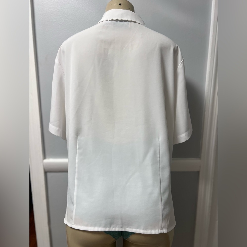 Elegant White Button Down Shirt with Blue and Yellow Embroidery - Picture 2 of 5